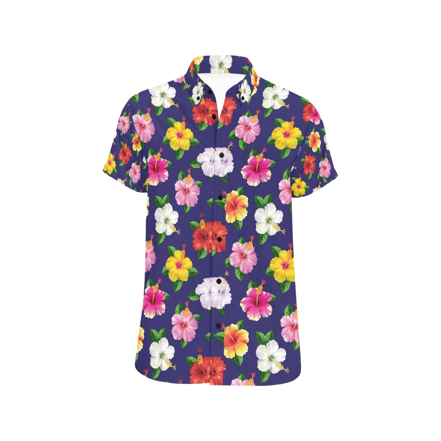 Hibiscus Colorful Print Design LKS301 Men Short Sleeve Button Up Shirt