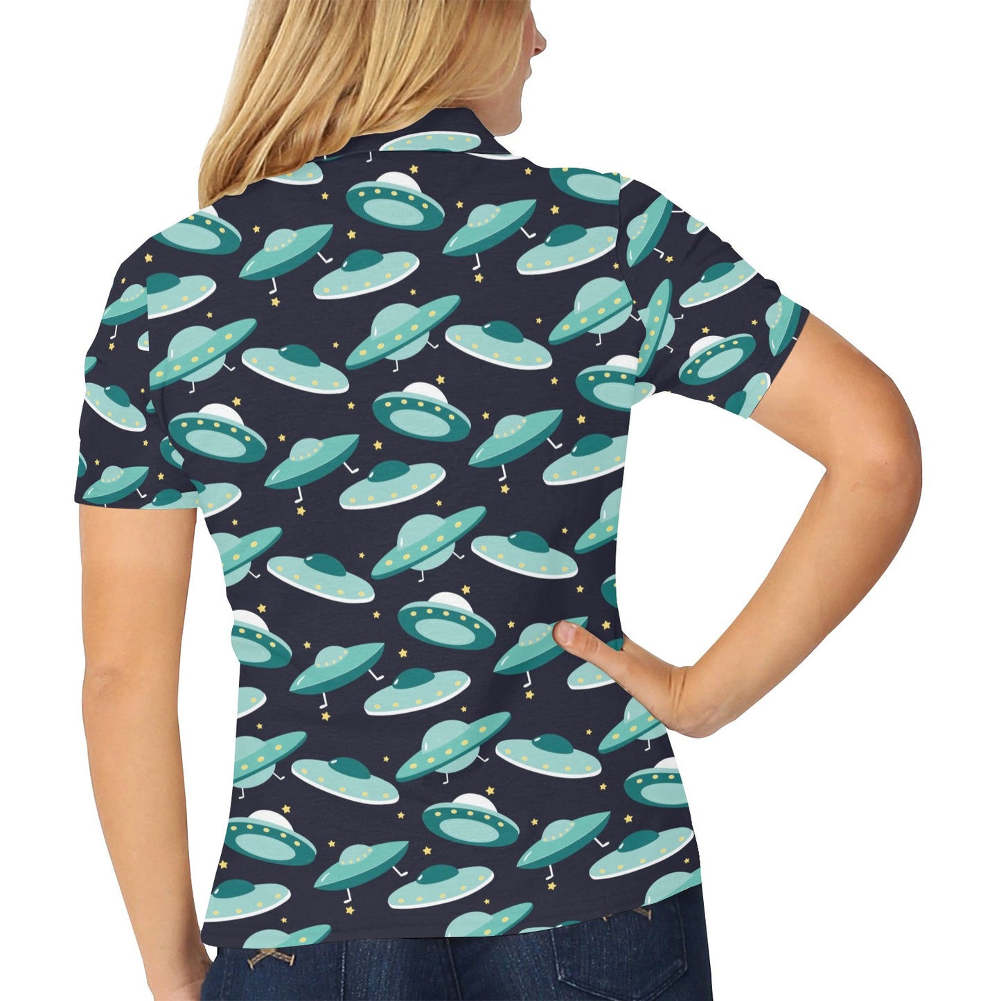 UFO Print Design LKS304 Women's Polo Shirt