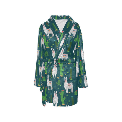 Llama Cactus Pattern Print Design 013 Women's Fleece Robe