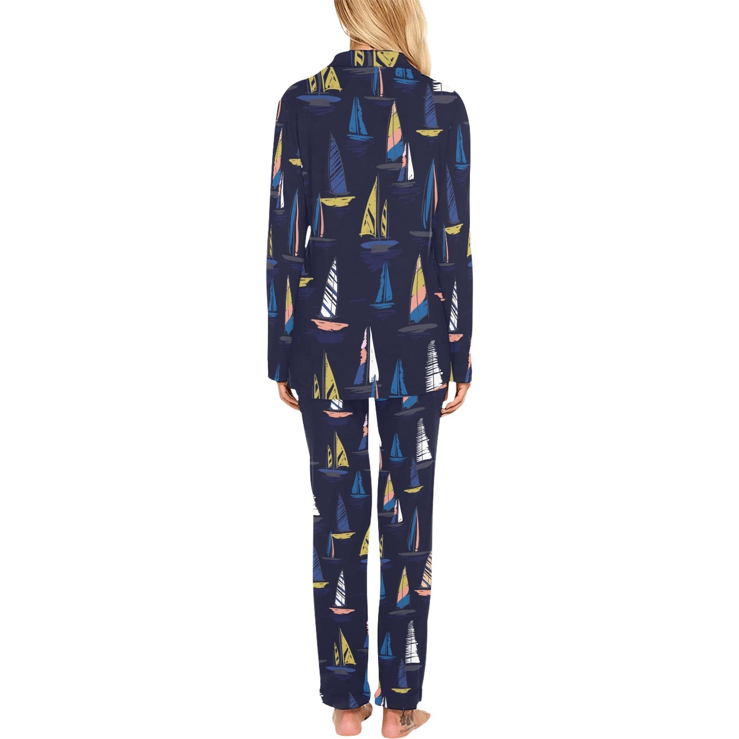 Sailing Ships Pattern Print Design A03 Women's Long Pajama Set