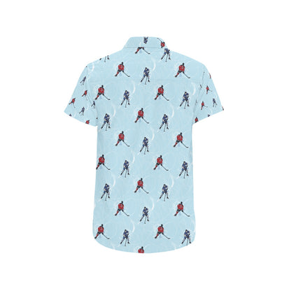 Hockey Player Print Design LKS302 Men Short Sleeve Button Up Shirt