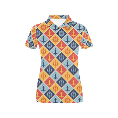 Nautical Pattern Design Themed Print Women's Polo Shirt