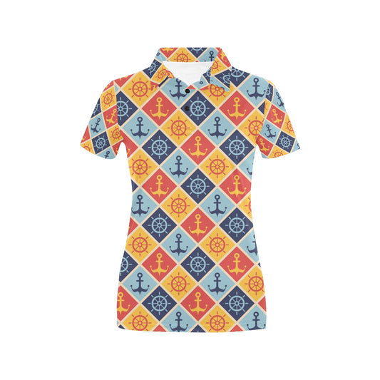 Nautical Pattern Design Themed Print Women's Polo Shirt
