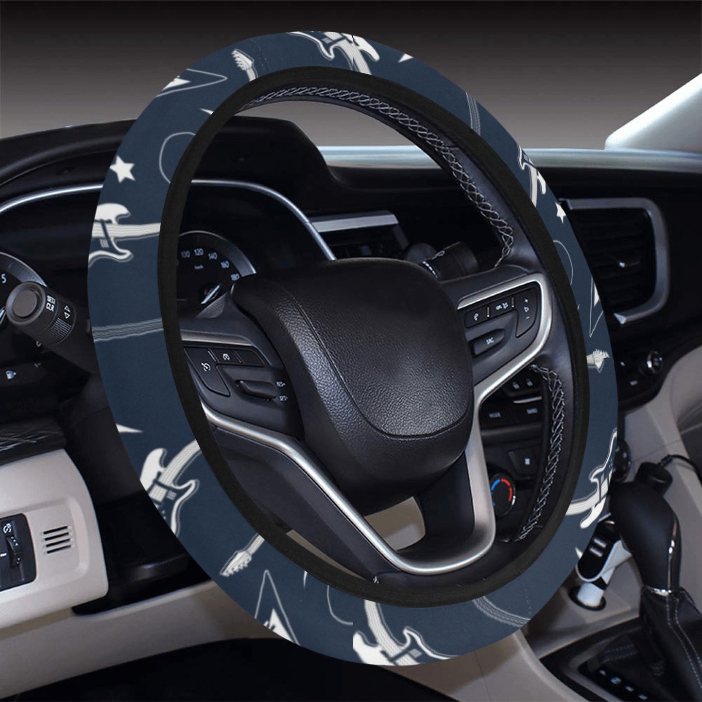 Electric Guitar Print Design LKS402 Steering Wheel Cover with Elastic Edge
