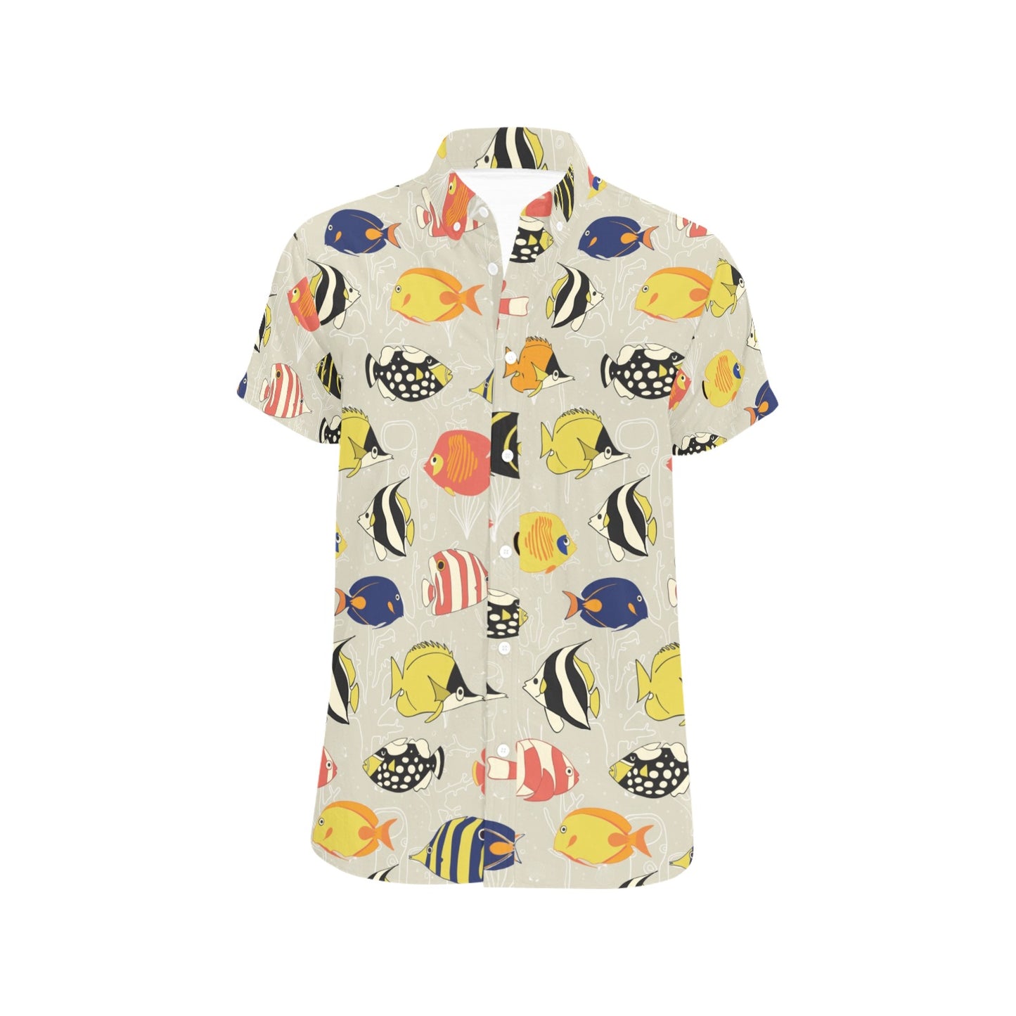 Angelfish Print Design LKS401 Men Short Sleeve Button Up Shirt