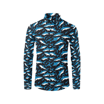 Shark Print Design LKS303 Men's Long Sleeve Dress Shirt