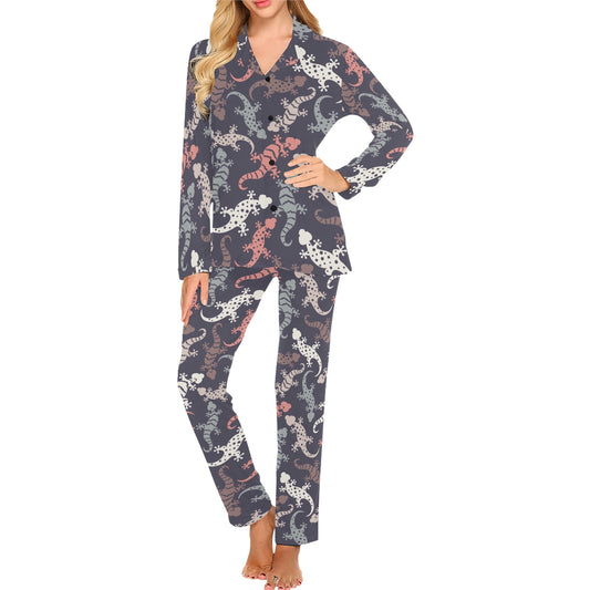 Gecko Pattern Print Design 02 Women's Long Pajama Set