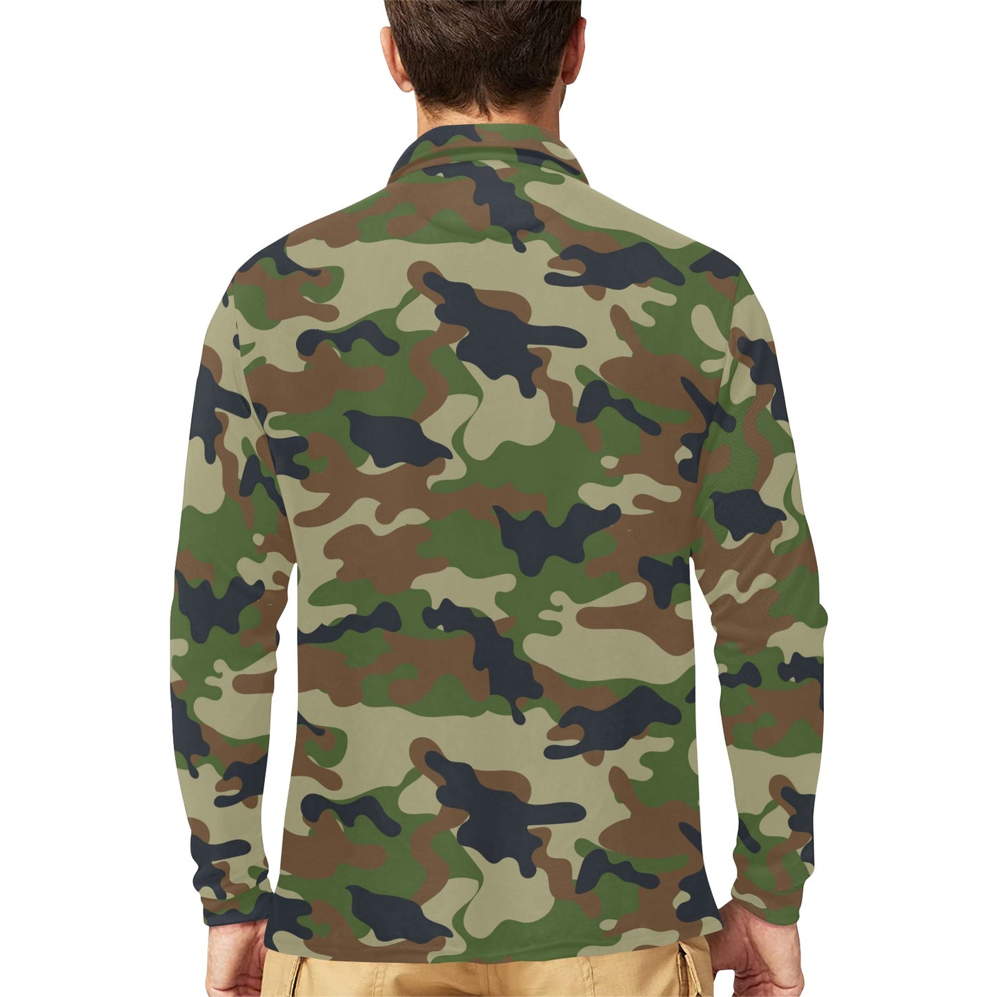 Army Camouflage Pattern Print Design 01 Long Sleeve Polo Shirt For Men's
