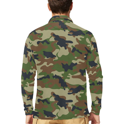 Army Camouflage Pattern Print Design 01 Long Sleeve Polo Shirt For Men's