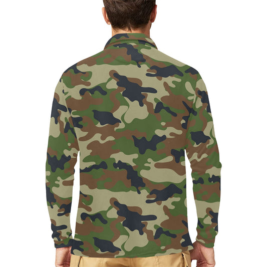 Army Camouflage Pattern Print Design 01 Long Sleeve Polo Shirt For Men's