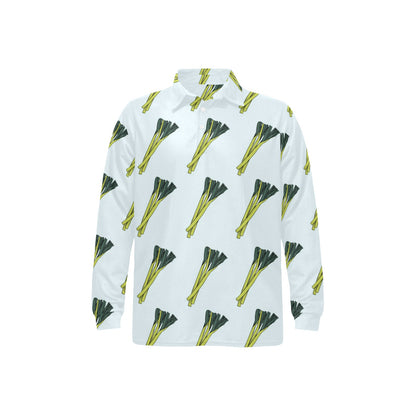 Leek Pattern Print Design 03 Long Sleeve Polo Shirt For Men's