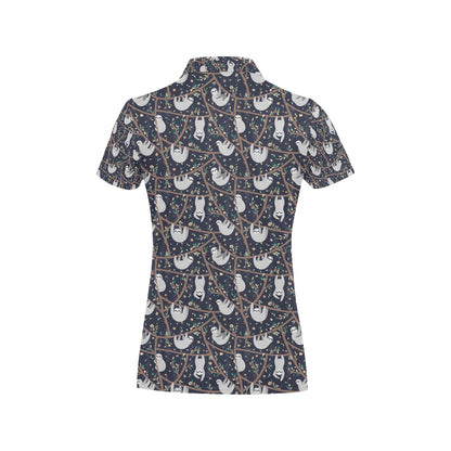 Sloth Happy Design Themed Print Women's Polo Shirt