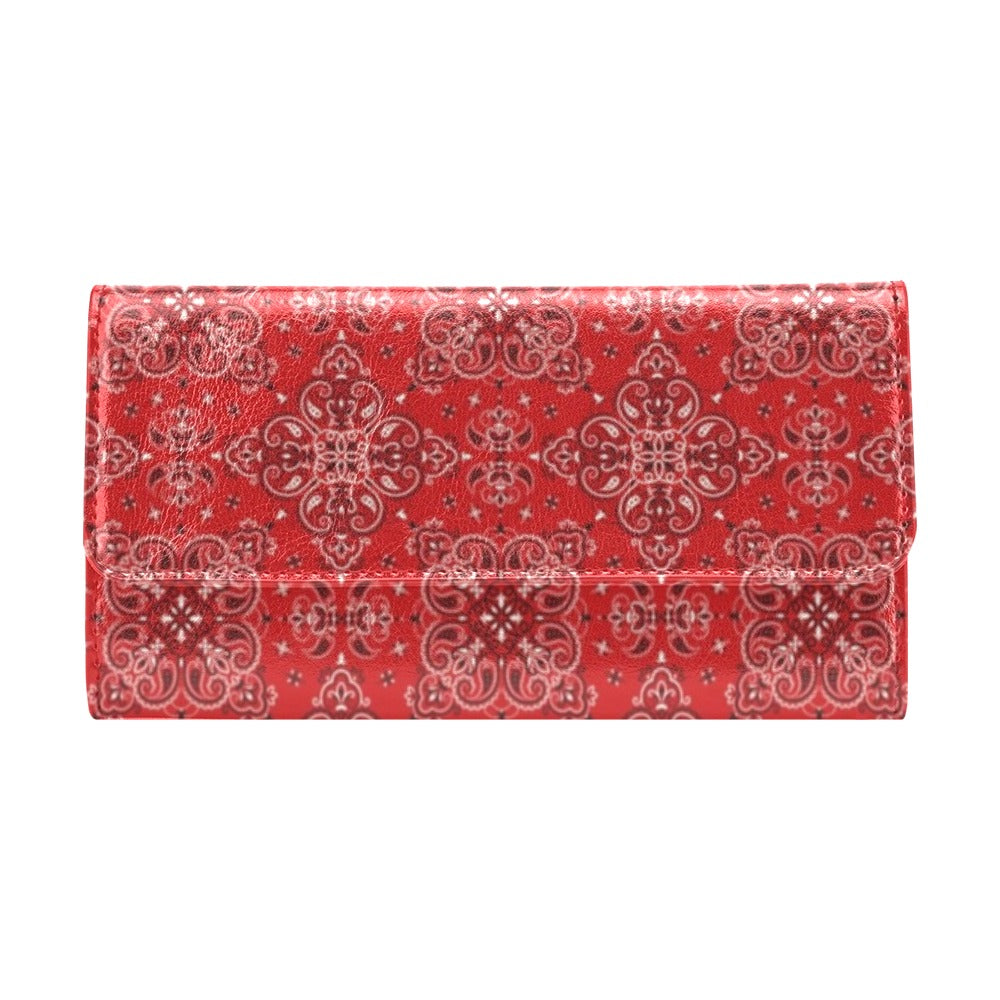 Bandana Red Pattern Print Design LKS3010 Women's Trifold Wallet