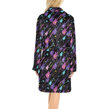 Electric Guitar Pattern Print Design 02 Women's Fleece Robe