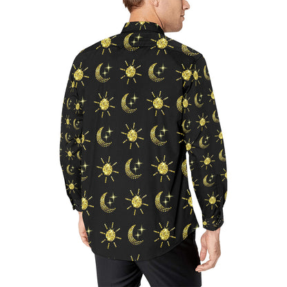 Sun Moon Print Design LKS304 Men's Long Sleeve Dress Shirt