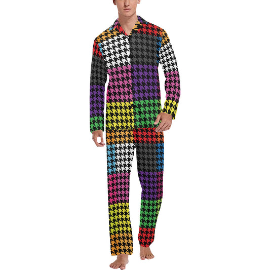 Houndstooth Colorful Pattern Print Design 01 Men's Long Pajama Set