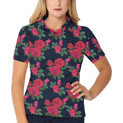 Rose Pattern Print Design A04 Women's Polo Shirt