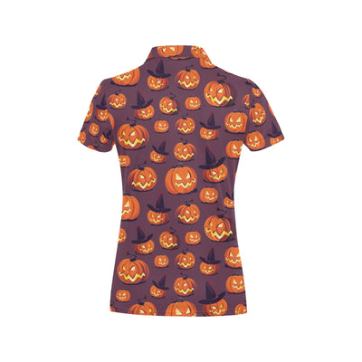 Halloween Pumpkin Pattern Print Design 03 Women's Polo Shirt