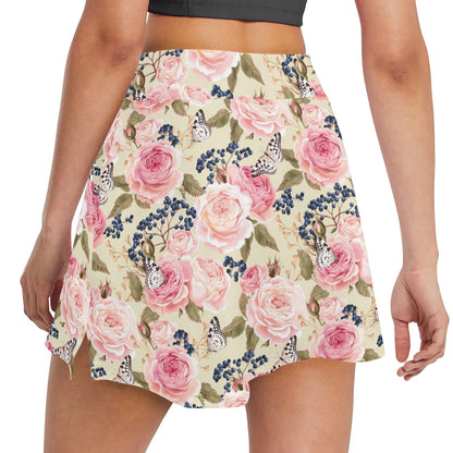 Floral Pink Butterfly Print 17" Golf & Pickleball Skort with Pockets