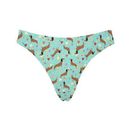 Dachshund with Floral Print Pattern Women's Thongs