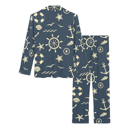 Nautical Pattern Print Design A01 Women's Long Pajama Set
