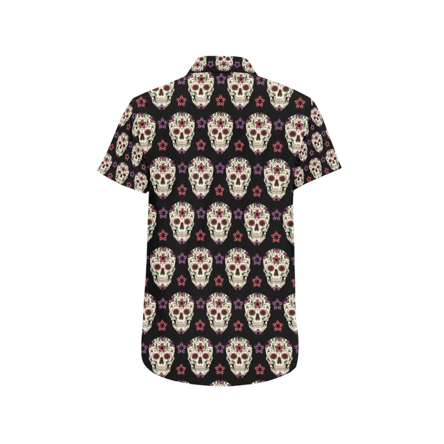 Sugar Skull Print Design LKS304 Men Short Sleeve Button Up Shirt