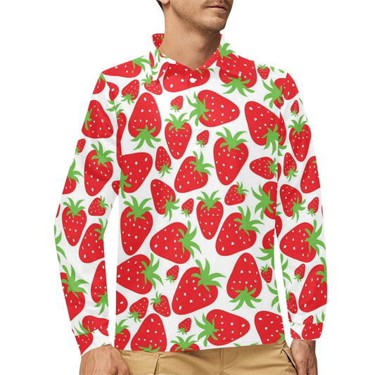 Strawberry Pattern Print Design SB01 Long Sleeve Polo Shirt For Men's