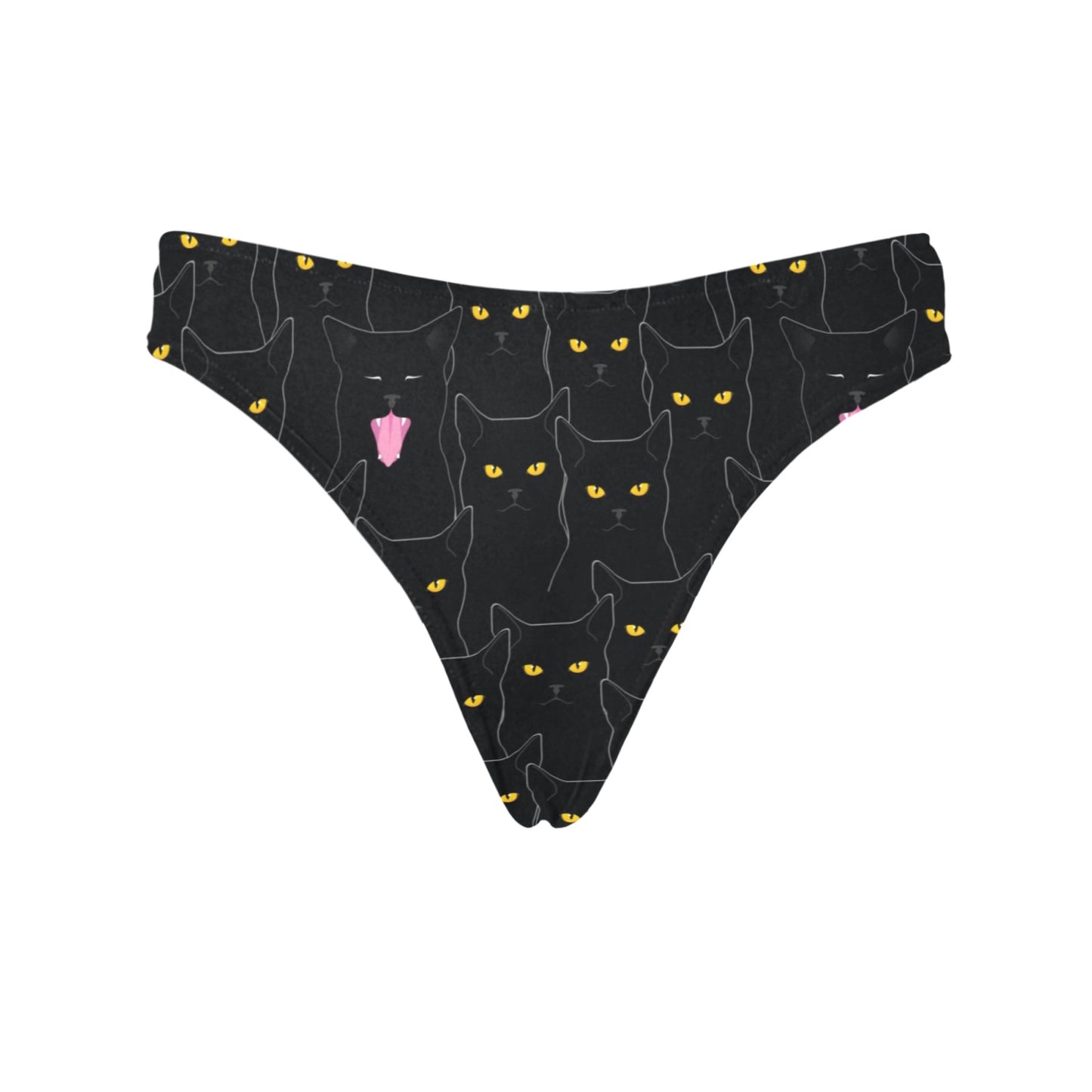 Black Cat Yellow Eyes Print Pattern Women's Thongs