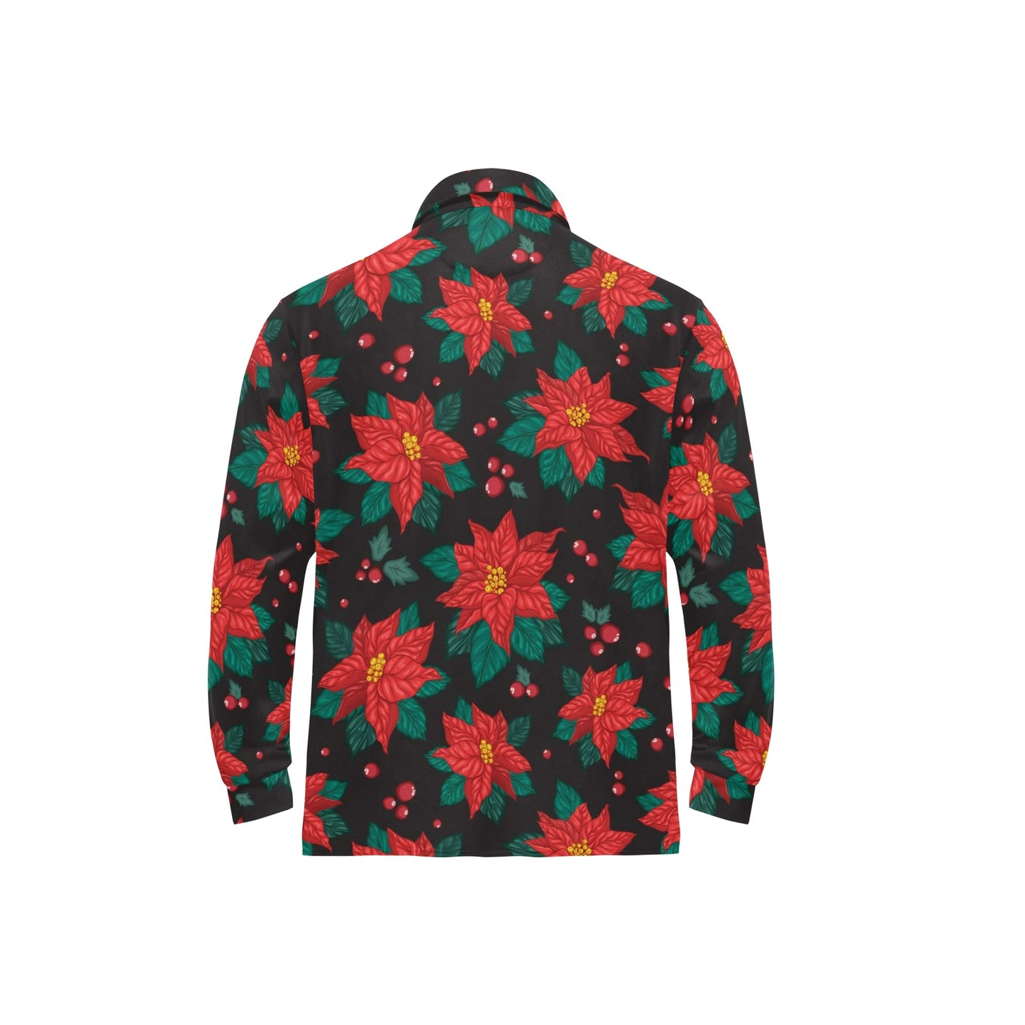 Poinsettia Pattern Print Design POT07 Long Sleeve Polo Shirt For Men's