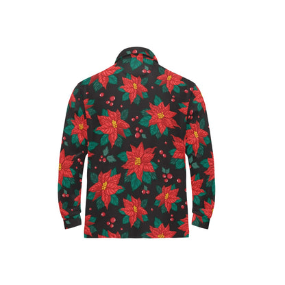 Poinsettia Pattern Print Design POT07 Long Sleeve Polo Shirt For Men's