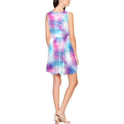 Tie Dye Blue Pink Sleeveless Dress
