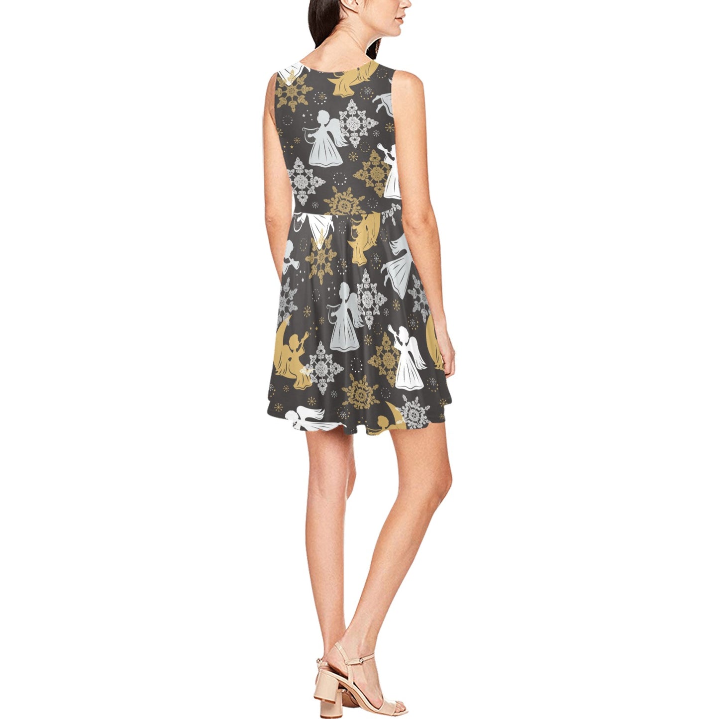Angel Pattern Print Design 04 Sleeveless Dress