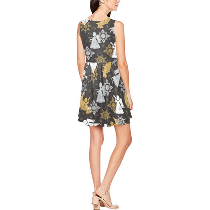 Angel Pattern Print Design 04 Sleeveless Dress