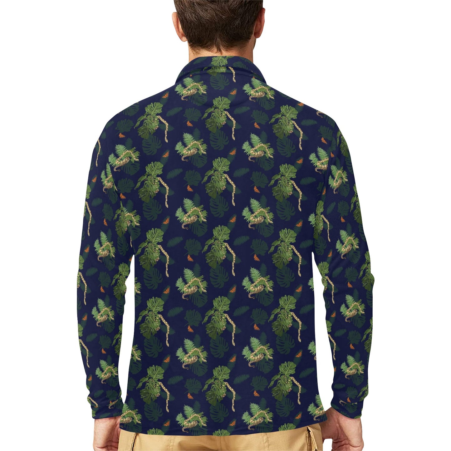 Boa Pattern Print Design 02 Long Sleeve Polo Shirt For Men's