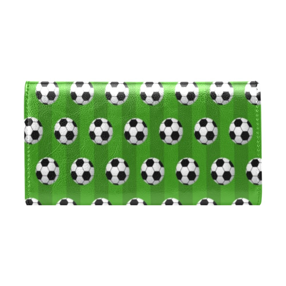 Soccer Ball Green Backgrpund Print Women's Trifold Wallet