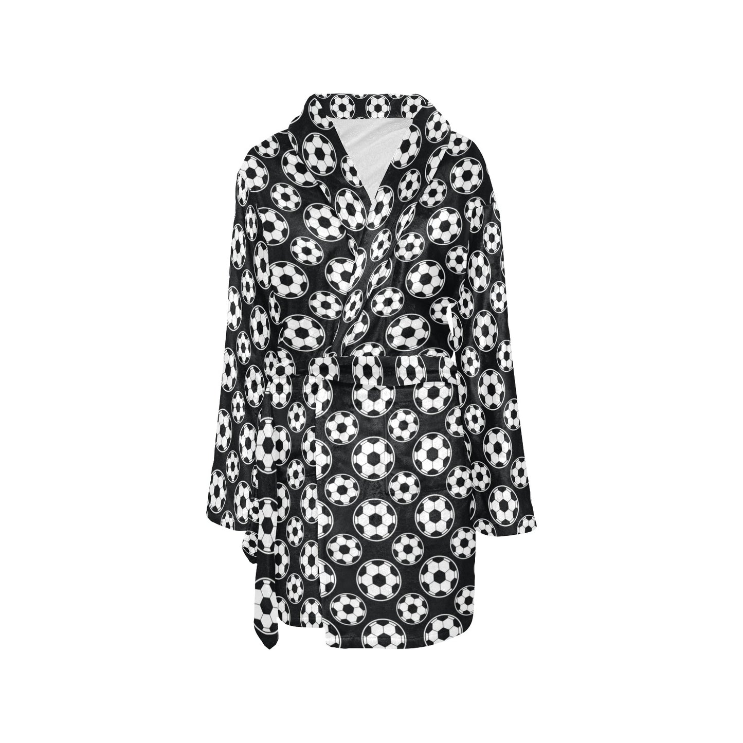Soccer Ball Black Print Pattern Women's Fleece Robe