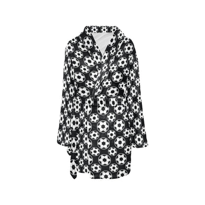 Soccer Ball Black Print Pattern Women's Fleece Robe