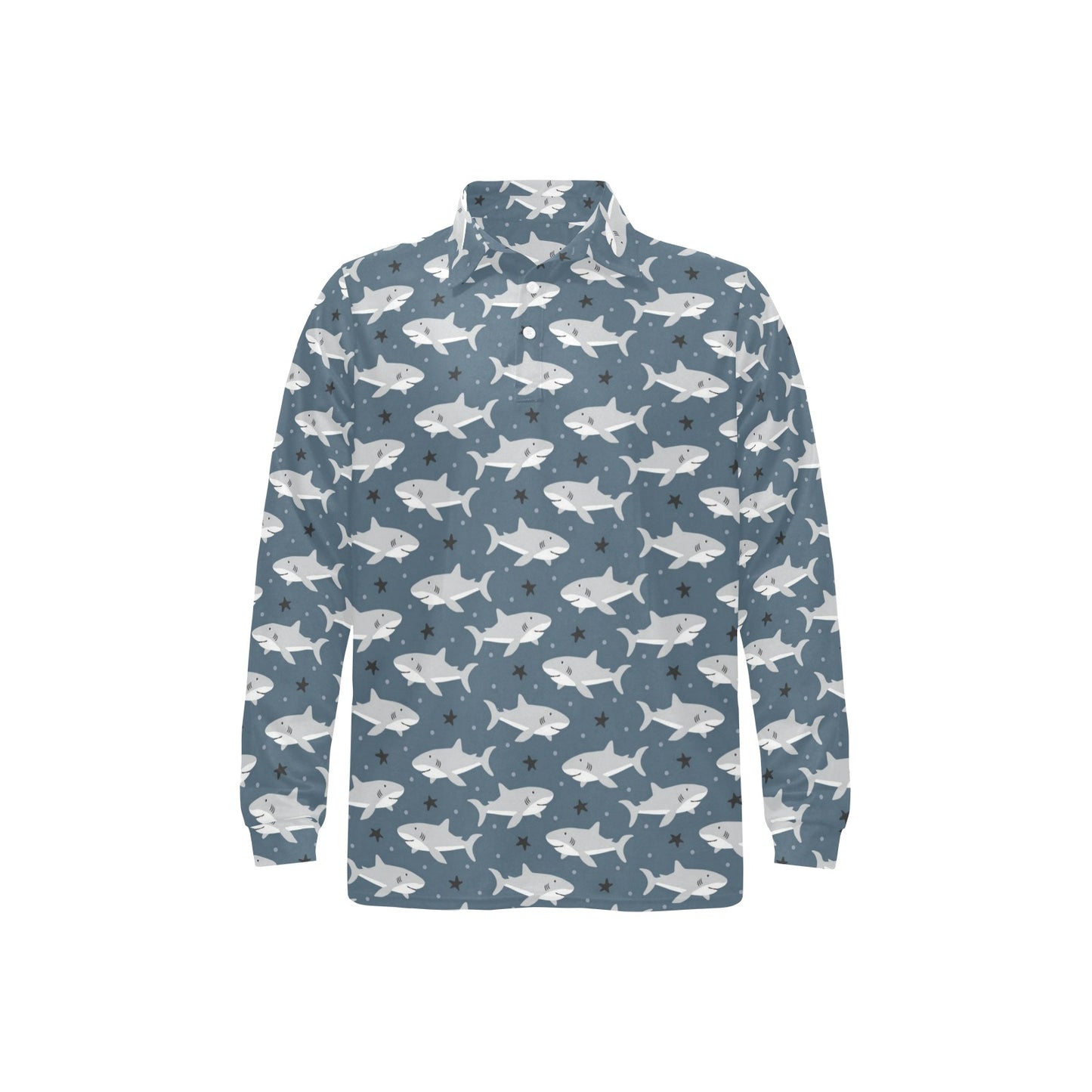 Shark Print Design LKS305 Long Sleeve Polo Shirt For Men's