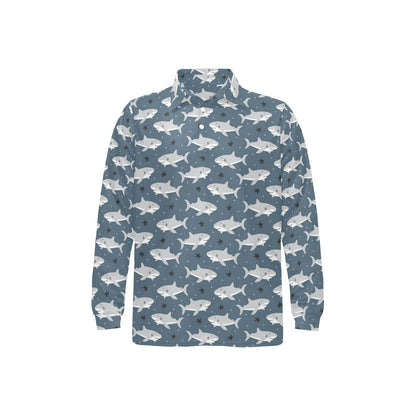 Shark Print Design LKS305 Long Sleeve Polo Shirt For Men's