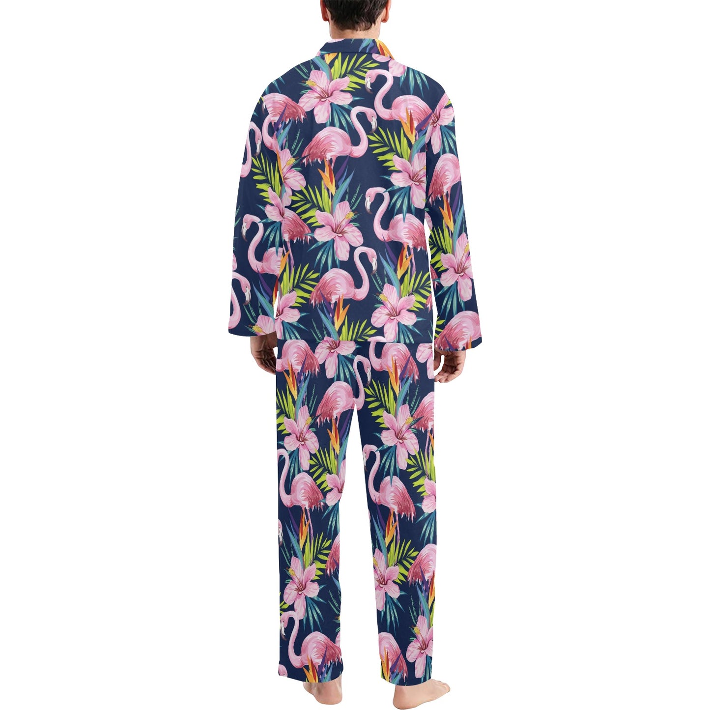 Flamingo Hibiscus Print Men's Long Pajama Set