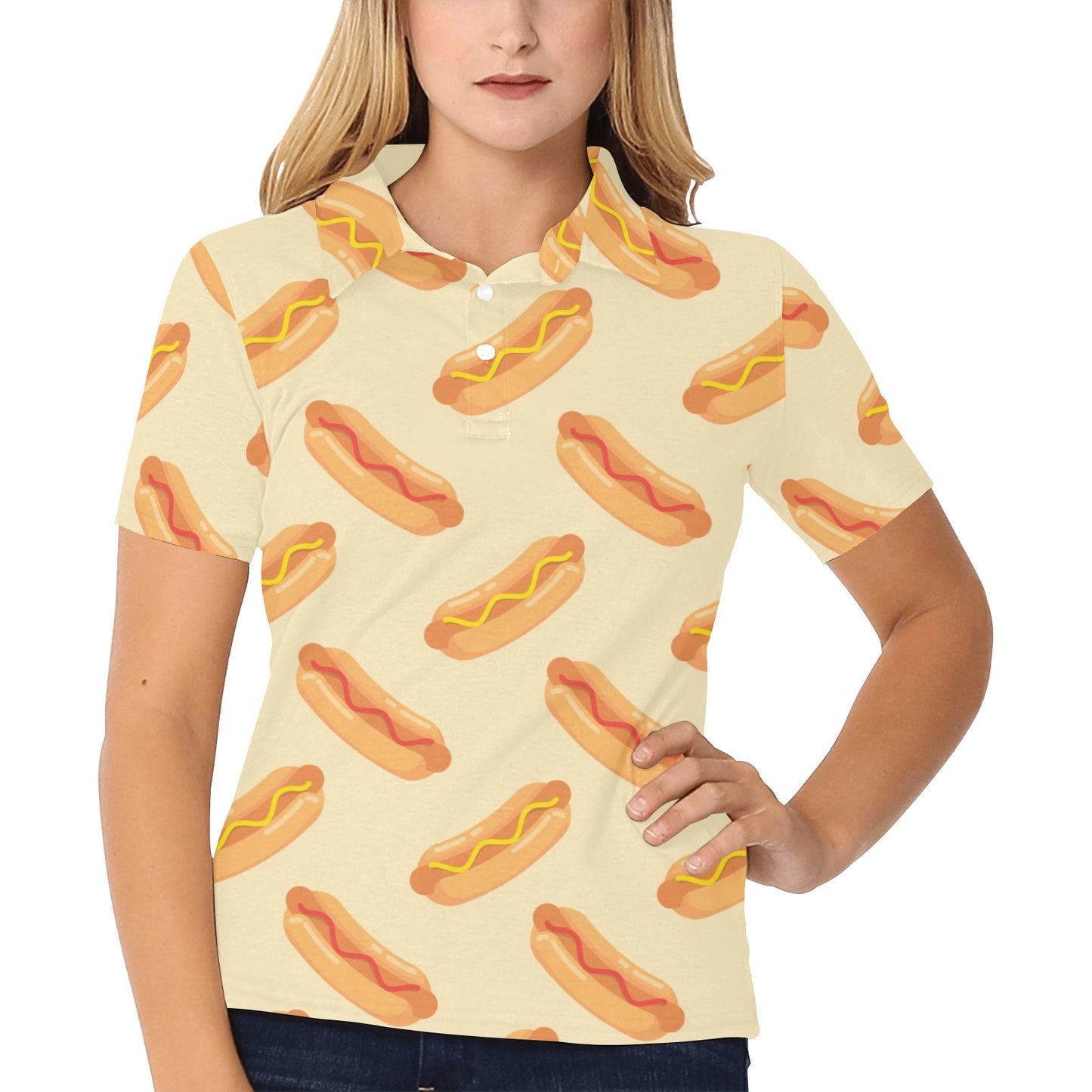 Hot Dog Pattern Print Design 05 Women's Polo Shirt