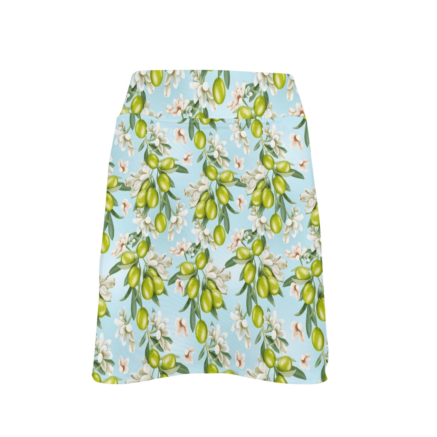 Elegant Olive Floral Print 17" Golf & Pickleball Skort with Pockets