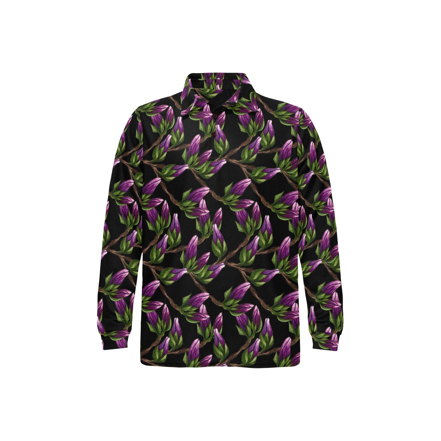 Magnolia Pattern Print Design MAG010 Long Sleeve Polo Shirt For Men's