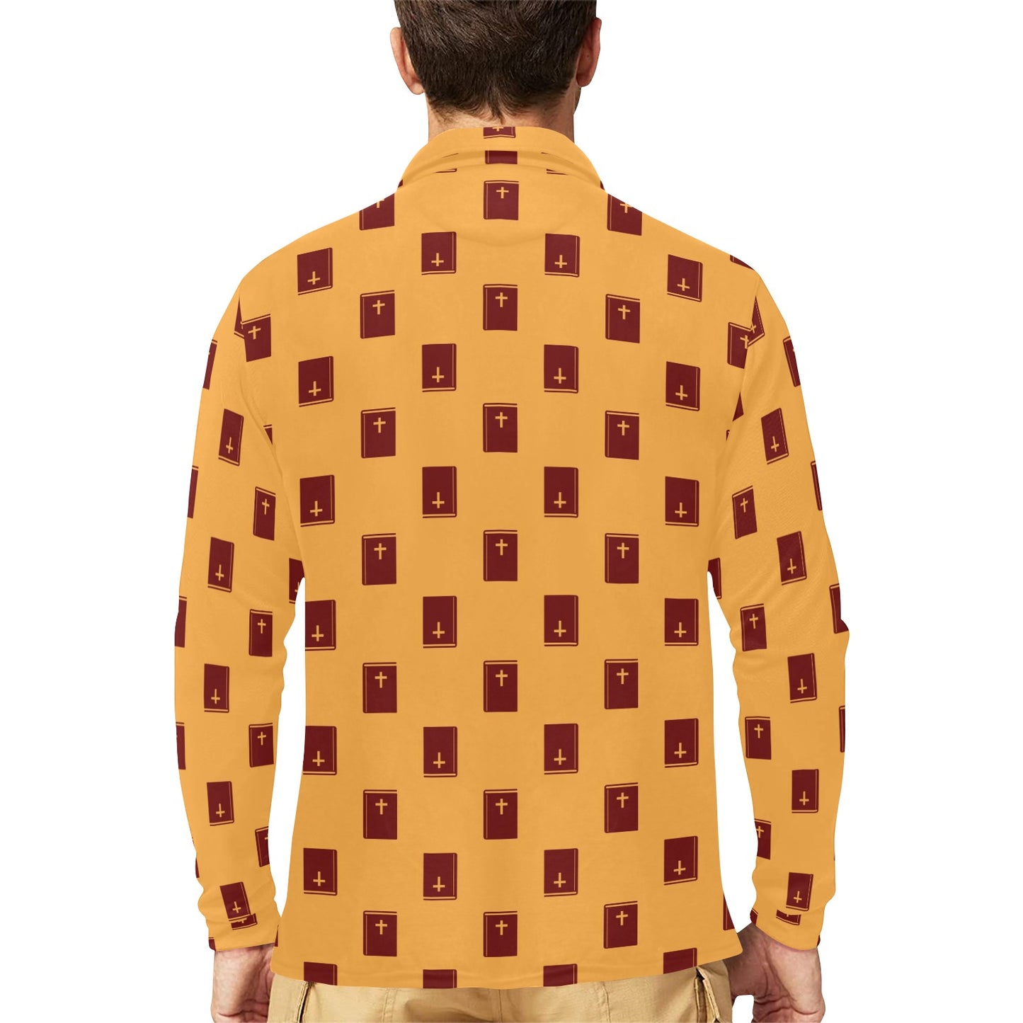 Bible Pattern Print Design 05 Long Sleeve Polo Shirt For Men's