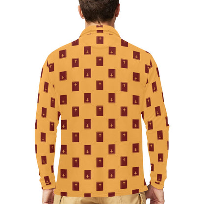 Bible Pattern Print Design 05 Long Sleeve Polo Shirt For Men's