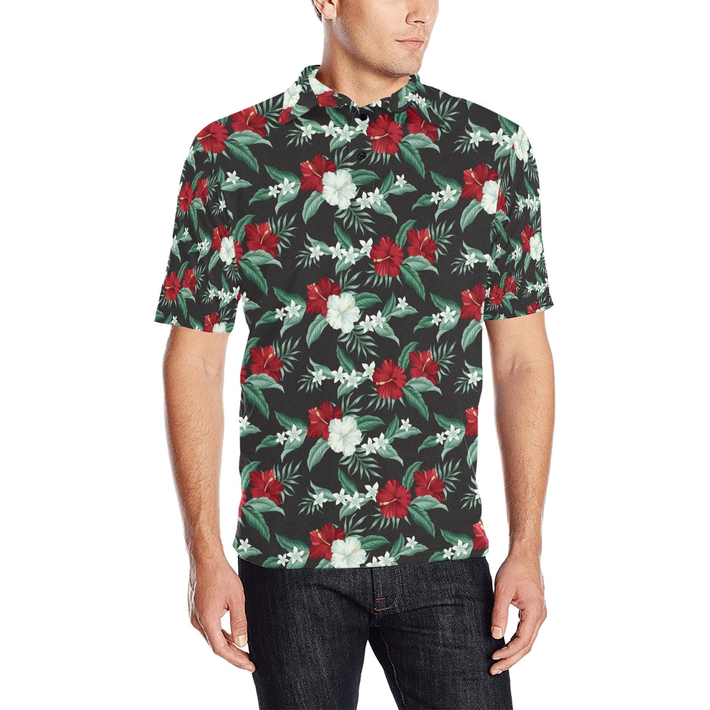 Tropical Flower Print Design LKS303 Men Polo Shirt