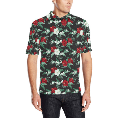 Tropical Flower Print Design LKS303 Men Polo Shirt