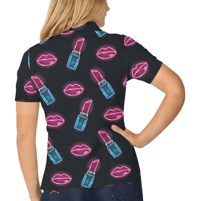 Lip Red Pattern Print Design 02 Women's Polo Shirt
