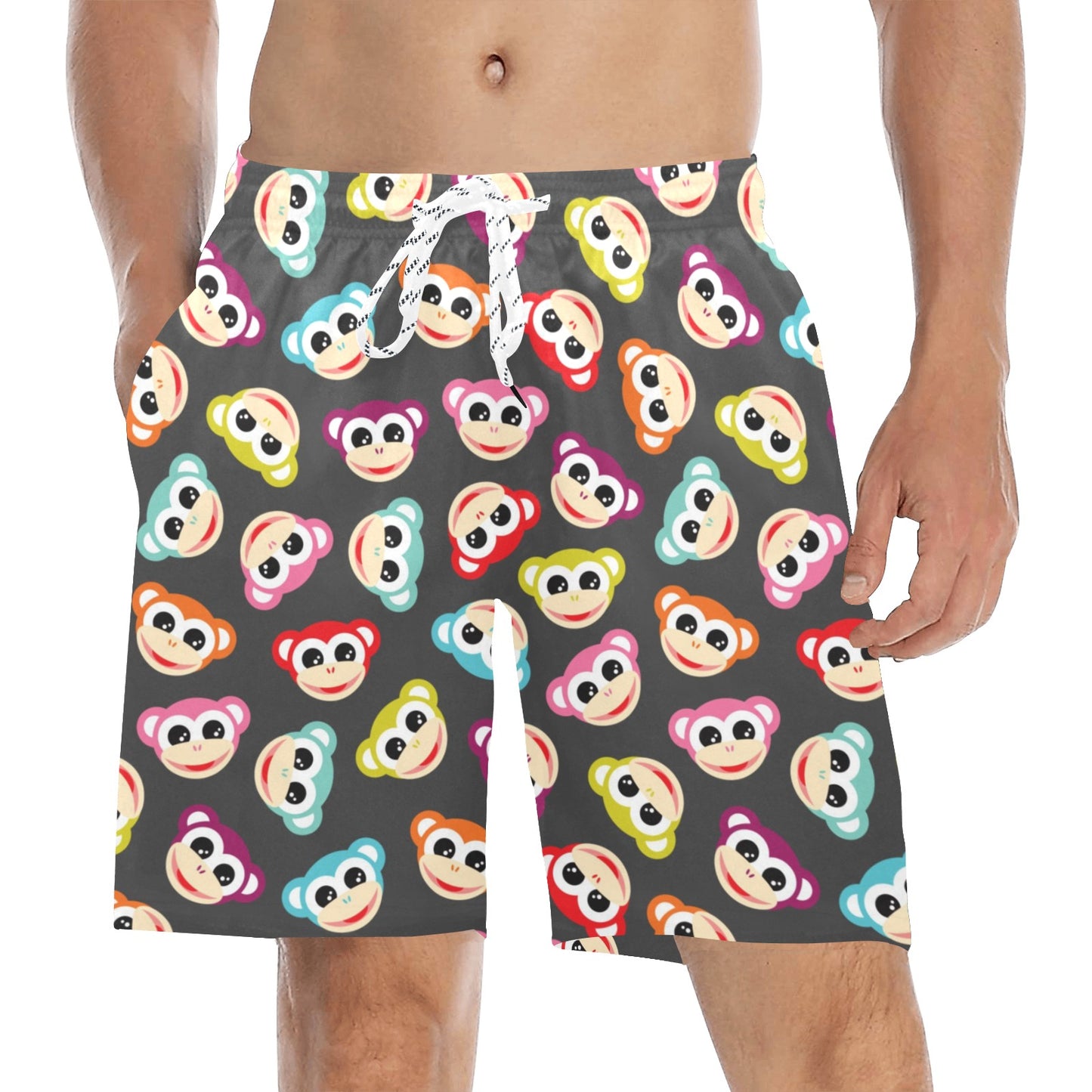 Monkey Head Design Themed Print Men's Swim Trunks Beach Shorts