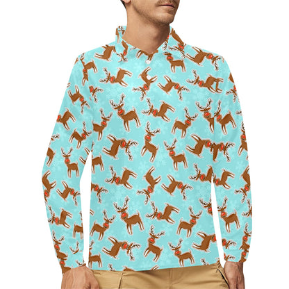 Reindeer Print Design LKS403 Long Sleeve Polo Shirt For Men's